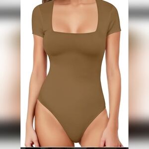 Brown Square Neck Bodysuit